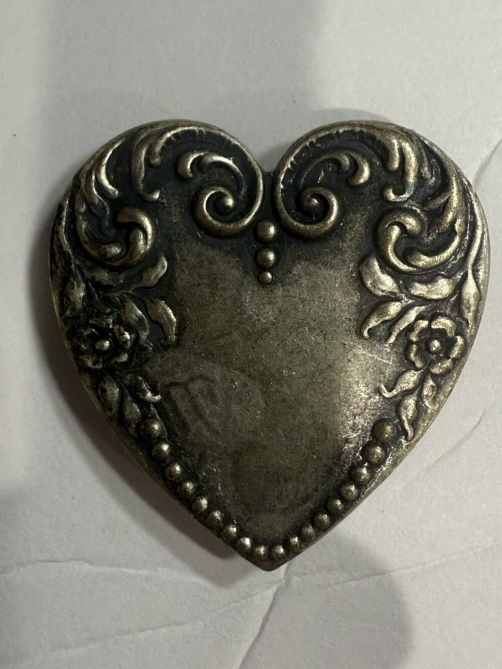 Victorian Heart Ornate Metal Frame Silver Tone  Romantic Button Cover